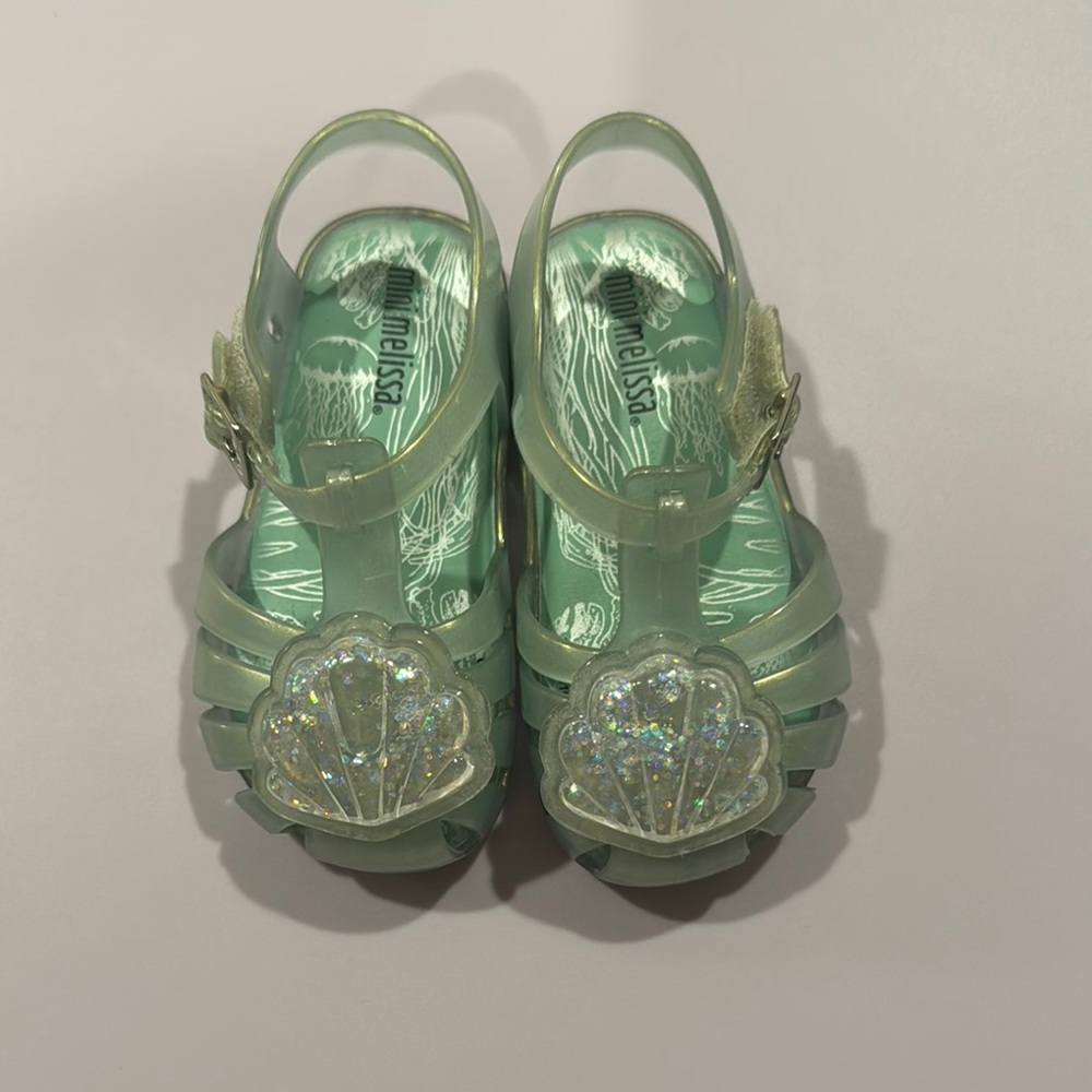 Mini Melissa Kids' Aqua Sandals with Glitter Shell